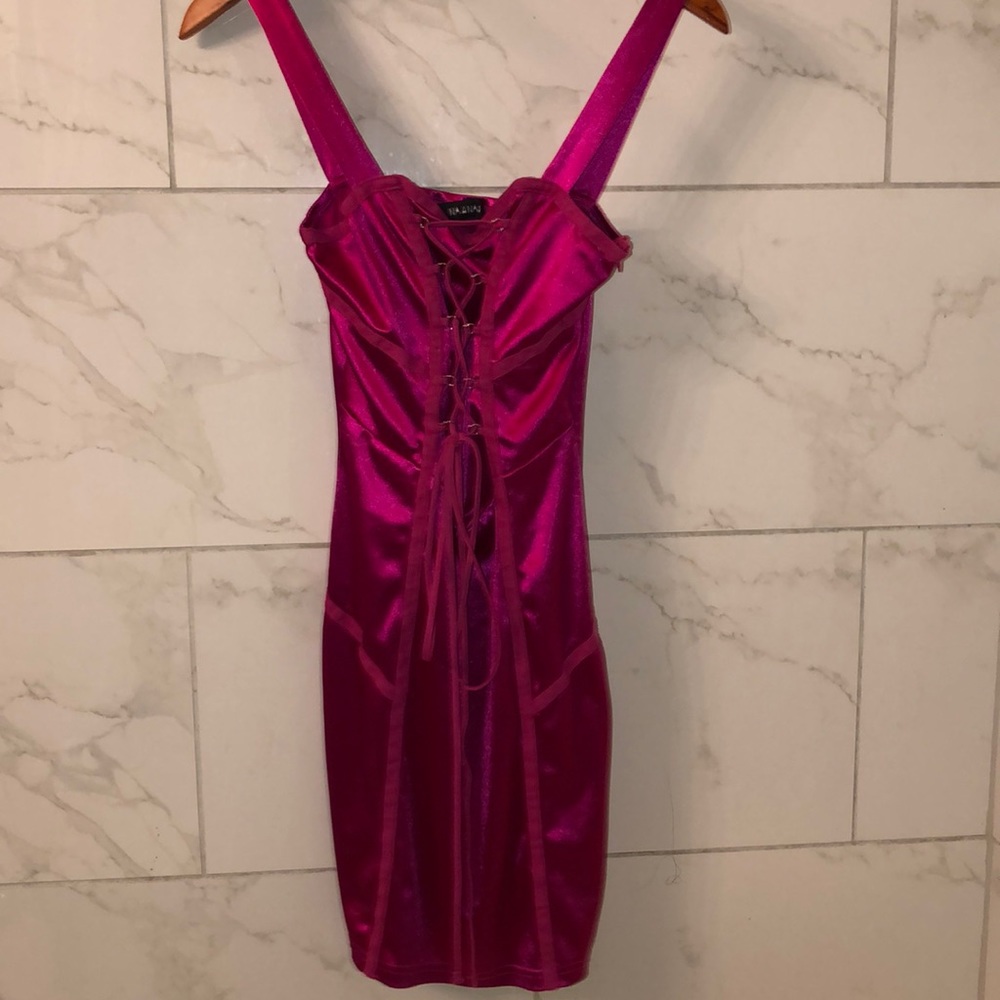 NASTY GAL SATIN HOT PINK MINI DRESS